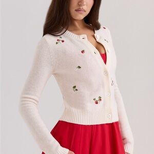 House of CB - EVELINA Cream Wool Embroidered Cardigan